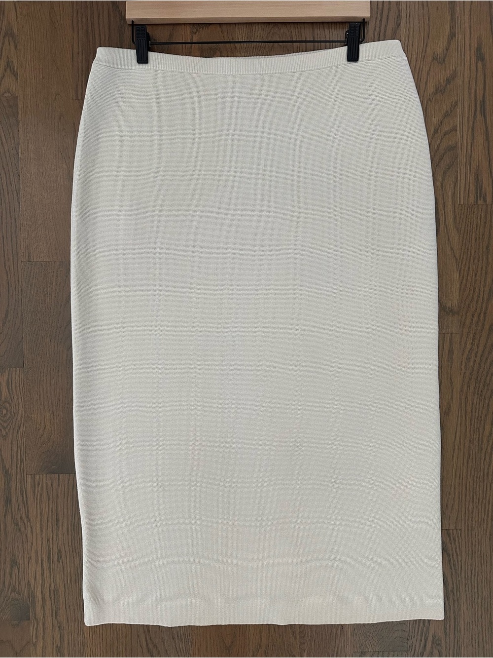 Eileen Fisher Silk Cotton Interlock Knit Midi Pencil Skirt Bone Off-White Large